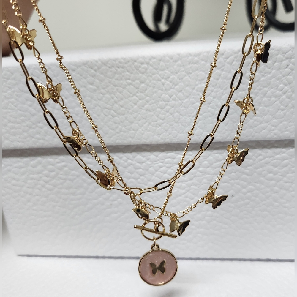 JOSSLYNN JEWELRY 3 Layer Gold-Tone Butterfly and Ring Set NWT